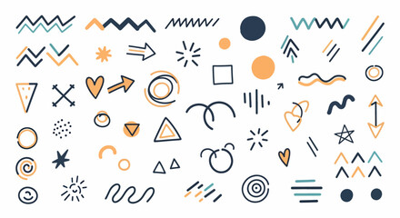 Collection of Hand-Drawn Geometric Shapes and Doodle Elements Perfect for Design Projects