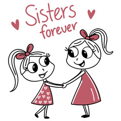 Two sisters holding hands with hearts friendship love
