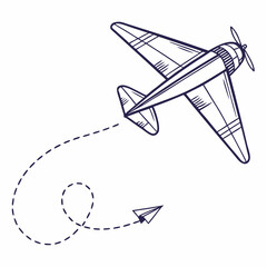 Airplane and paper airplane trail flight travel