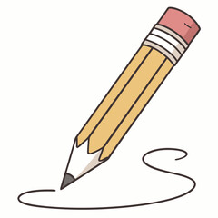 Yellow pencil drawing a curved line writing stationery