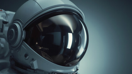 Astronaut helmet displays a astronaut's face reflecting in the visor, ideal for science, technology, space exploration, and diversity concepts.