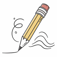 Yellow pencil drawing wavy lines and circles writing