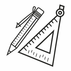 Drawing tools pencil and triangle ruler drafting