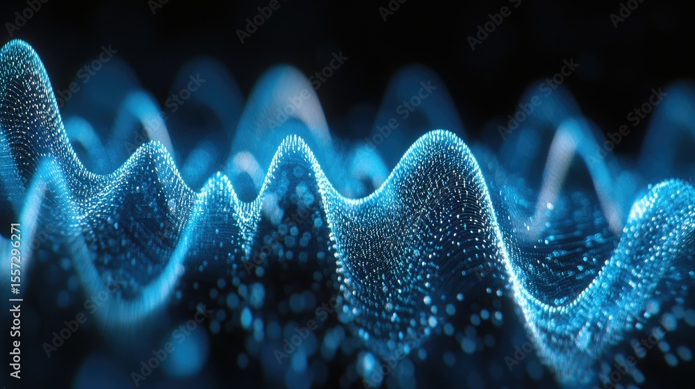 Poster abstract representation of data waves in a deep blue color scheme.