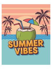 Tropical Summer Vibes Coconut Drink at Sunset Beach