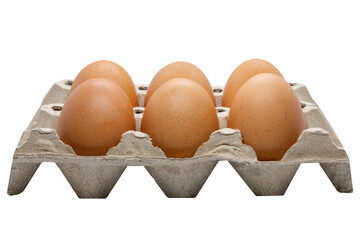 Chicken eggs in a tray isolated on white background, png