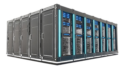Futuristic server racks with blue lighting data center