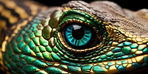 Obraz premium Close-Up Portrait of a Vibrant Green Iguana with Scaly Skin