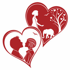 Couple and elephant in hearts love romance