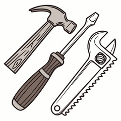 Hammer screwdriver adjustable wrench tools metal