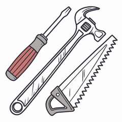 Hammer wrench screwdriver saw tools vector