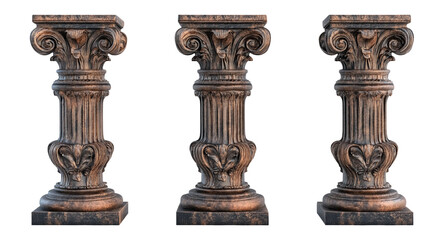 Set of ancient pillars isolated on white background, 3D
