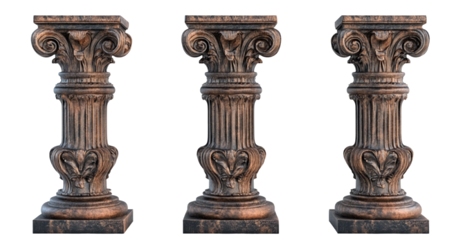 Set of ancient pillars isolated on white background, 3D