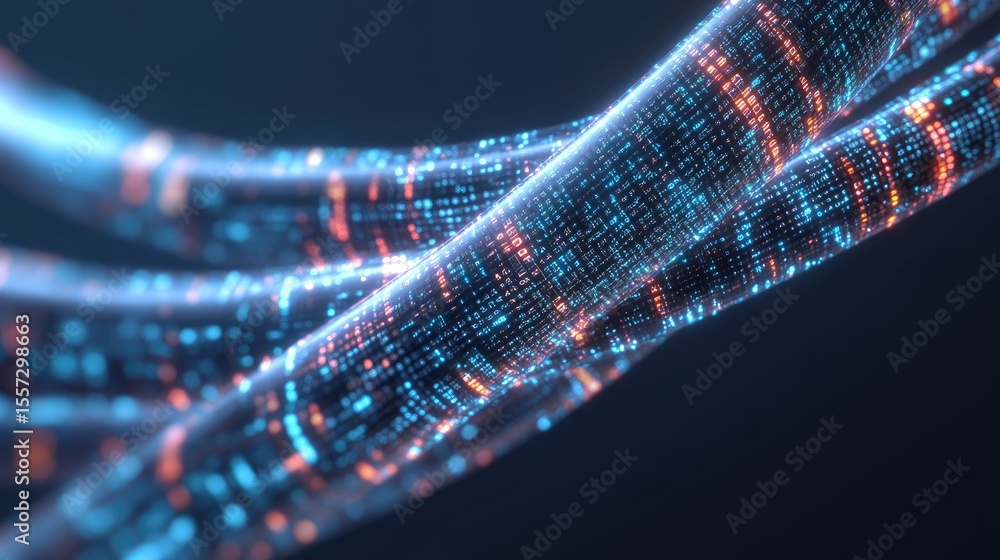 Poster abstract design of glowing data streams.