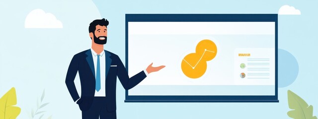 Community Leader Presenting in Front of a Large Screen