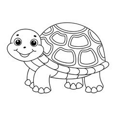 Cute turtle coloring page, happy animal vector illustration 