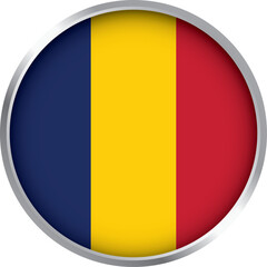round chad flag icon with metallic border, african national emblem in circle shape, vector illustration

