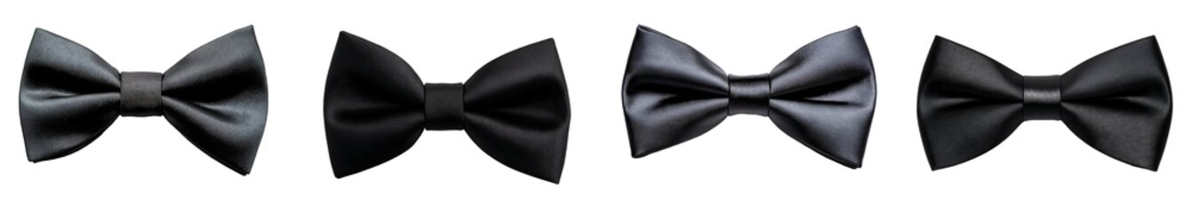 Set of various black bow tie isolated on transparent background
