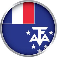 round icon of french southern and antarctic lands flag with metallic border and official emblem

