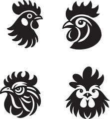 Obraz premium Chicken Face Vector Silhouette – Minimal Clean Farm Animal Head Illustration
