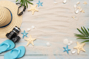 Summer beach vacation background with accessories creating relaxing mood