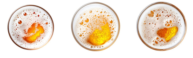Set of various top down view of delicious beer isolated on transparent background
