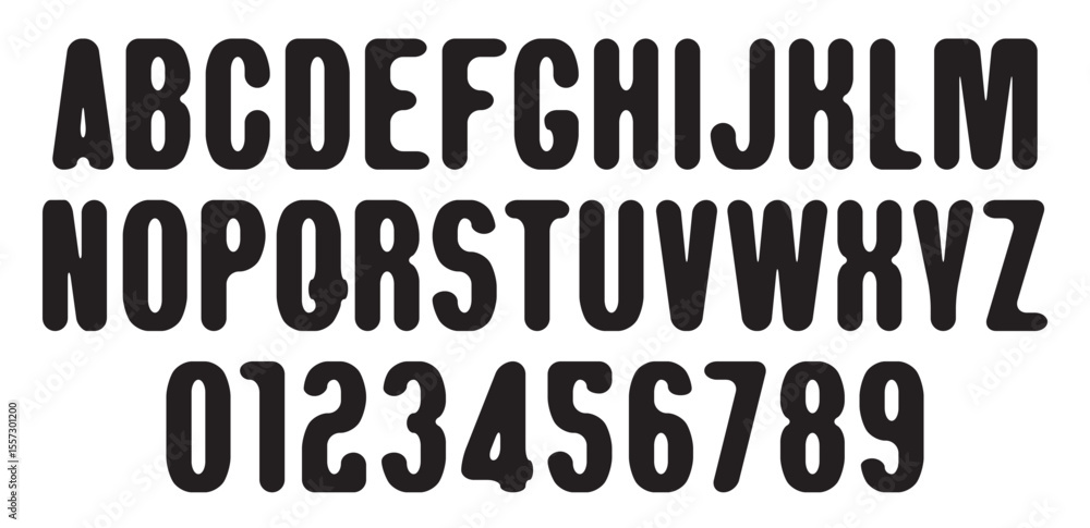 Poster vector round symmetrical simple font. set of letters and numbers of the latin alphabet. ai is not us