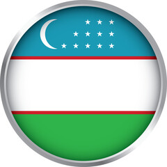 Obraz premium round icon of uzbekistan national flag with crescent moon, stars, and blue white green horizontal stripes
