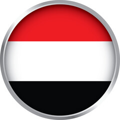 yemen flag icon in circular button style with red white black horizontal stripes isolated on white background

