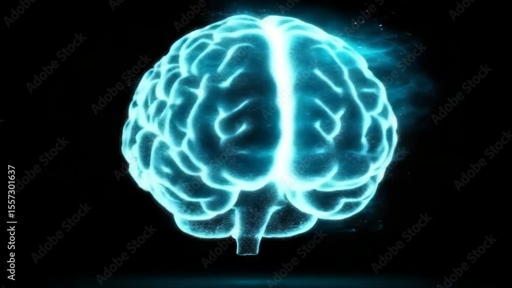 Poster digital brain activity visualization with neon glowing effects