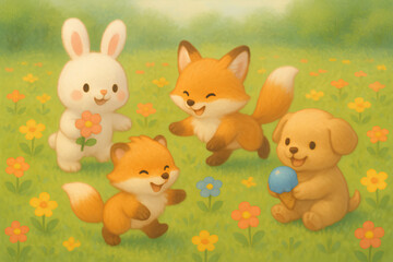 Animals playing in the garden