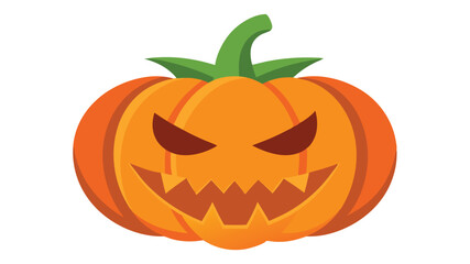 A carved jackolantern pumpkin smiles, isolated on white background