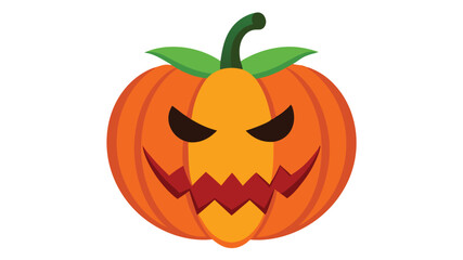 An isolated illustration of a scary orange pumpkin with a carved face on white background