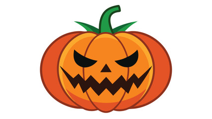 An isolated illustration of a scary orange pumpkin with a carved face on a white background