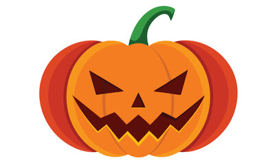 An isolated illustration of a scary orange pumpkin with a carved face on a white background