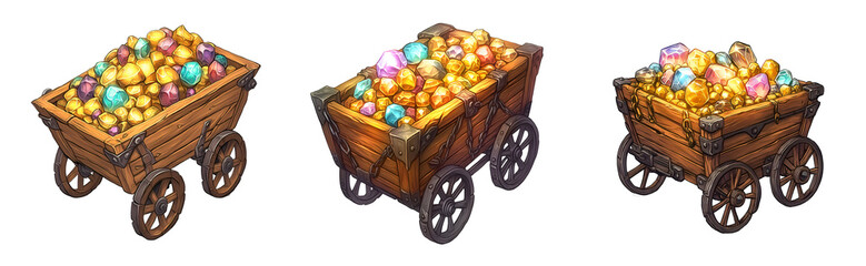 Set of various Illustration depicting a small mining cart isolated on transparent background