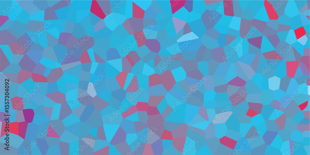 Poster unique mosaic design featuring azure and magenta colors with a randomized pattern of geometric forms