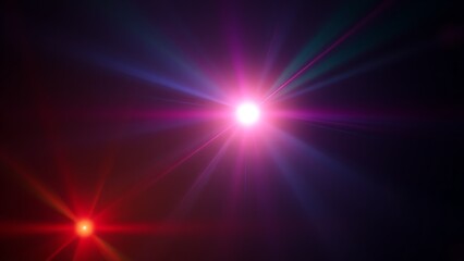 Obraz premium Ethereal light beams radiating through cosmic darkness with vibrant color streaks and lens flare effects.
