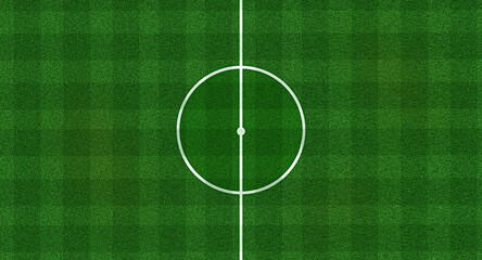 green soccer or football field green pitch cross design white center circle for kick off in stadium top down view background or banner © Abhinay