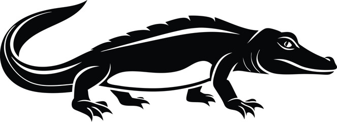 Crocodile silhouette, alligator vector icon, reptile animal graphic, black and white illustration, wildlife clipart