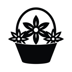 Flower basket with handle vector illustration silhouette