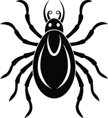 Tick silhouette, vector insect icon, black and white parasite graphic, pest symbol, simple bug illustration