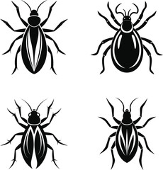 Tick silhouette set, vector insect icon, black and white parasite graphic, pest symbol, simple bug illustration