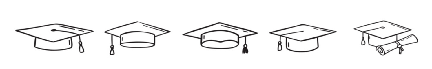 graduation hat set hand drawn doodle graduation hats sketch line education college student success