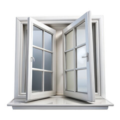 Fototapeta premium Open white window with reflective glass isolated on transparent background