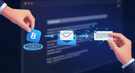 Data integration illustration showcases seamless transfer, offering efficient workflow, and streamlined automation to business solution.