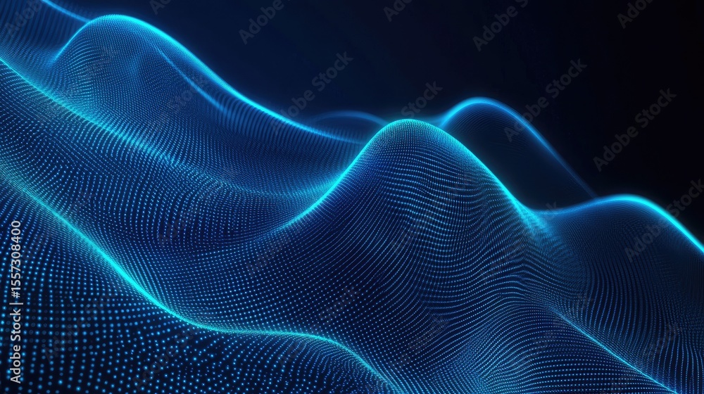 Poster abstract digital wave pattern with glowing dots.