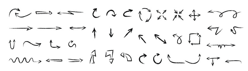 Grunge arrows set hand drawn vector arrows.