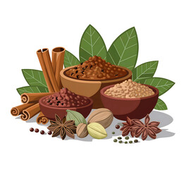 collection of spices, exotic herbs and spices.