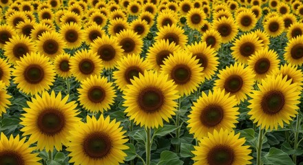 Fototapeta premium A vibrant field of sunflowers. A vast expanse of golden flowers